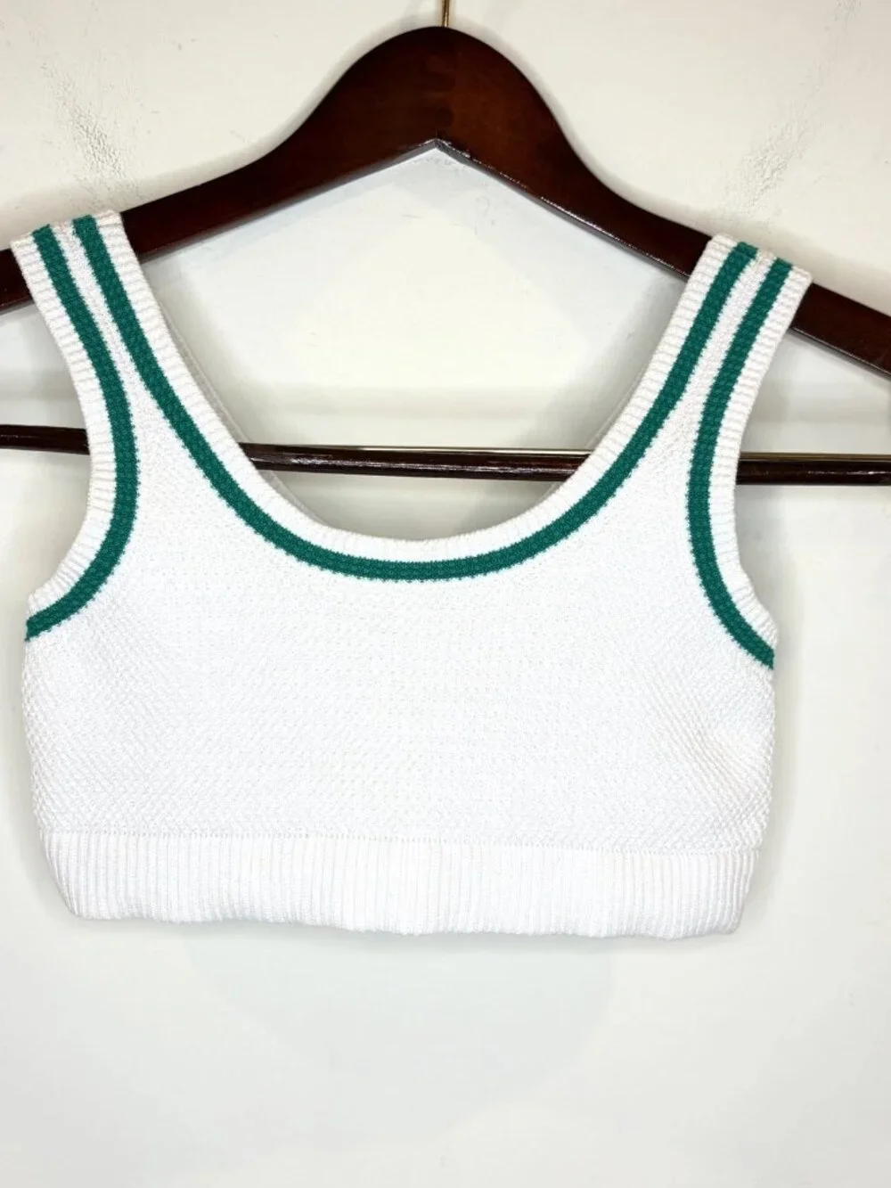2 PC SET! Alo Yoga Tennis Club Sweater Knit Bra & Skort XXS White/Spruce Green